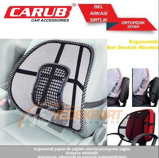 CARUB Bel Arkası Masajlı Sırtlık Ortopedik Siyah